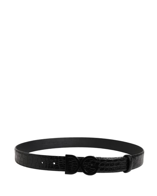 Dolce & Gabbana Black Exotic Leather Logo Buckle Belt Caiman for men