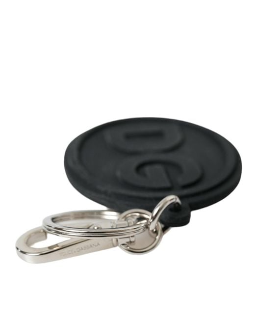 Dolce & Gabbana Black Rubber Dg Logo Brass Metal Keyring Keychain