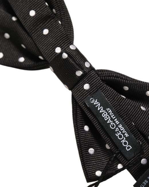 Dolce & Gabbana Black White Polka Dot Adjustable Neck Papillon Bow Tie for men