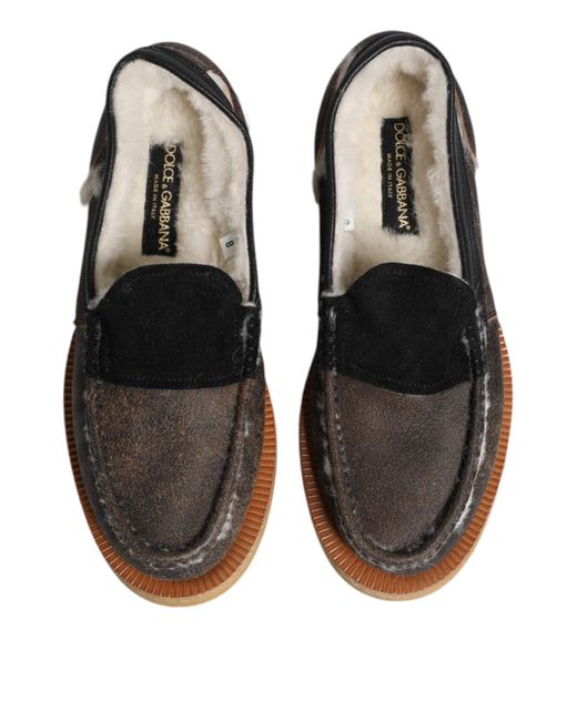 Dolce & Gabbana Black Brown White Calfskin Leather Loafers Shoes for men