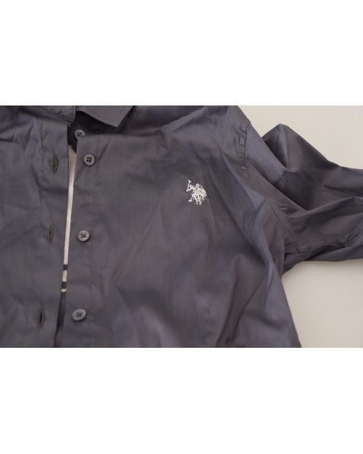 U.S. POLO ASSN. Blue Printed Long Sleeves Colla Top