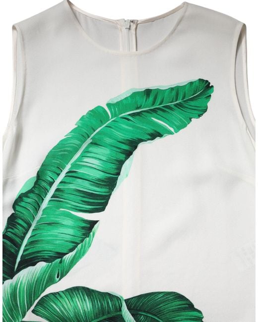 Dolce & Gabbana Green White Banana Leaf Print Round Neck Tank Top for men