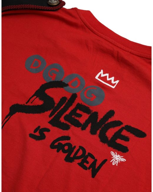 Dolce & Gabbana Red Cotton Graphic Print Crew Neck T-Shirt