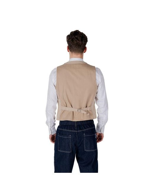 Gianni Lupo Blue Beige Cotton Waistcoat for men