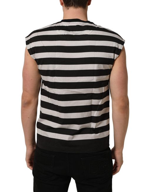 Dolce & Gabbana Black Stripes Cotton Sleeveless T-Shirt for men