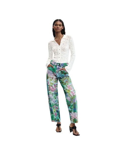 Desigual Green Cotton Mom Jeans