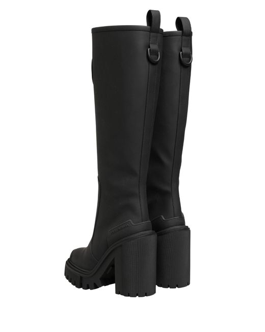 Dolce & Gabbana Black Rubberised Leather High Boots Shoes