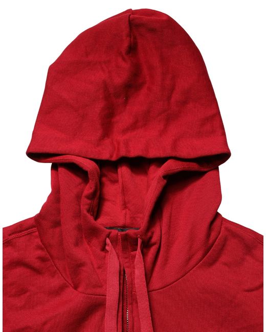 Dolce & Gabbana Red Cotton Full Zip Fleece Men Hoodie Sweater for men