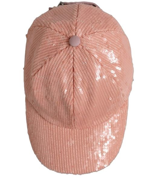 Dolce & Gabbana Men Pink Cotton Sequin Baseball Cap 6 Panels Hat for men