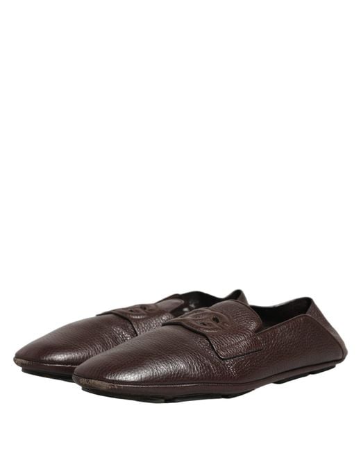 Dolce & Gabbana Gray Brown Deerskin Leather Driver Loafers Shoes for men