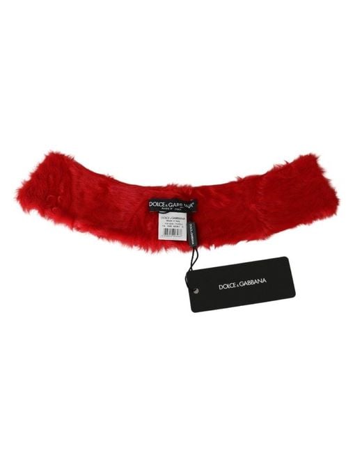Dolce & Gabbana Red Fur Neck Collar Wrap Lambskin Scarf