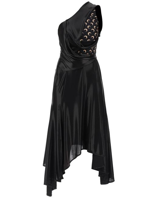 MARINE SERRE Black Asymmetrical Dress In Regenerated Jersey