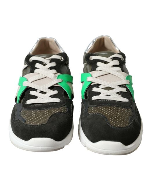 Dolce & Gabbana Green Multicolor Leather Suede Low Top Sneakers Shoes for men