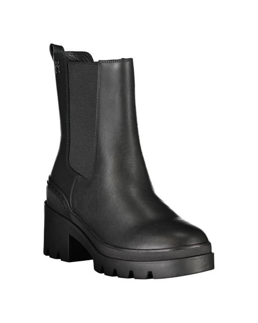 Tommy Hilfiger Black Chic Side Elastic Ankle Boots With Logo Detail
