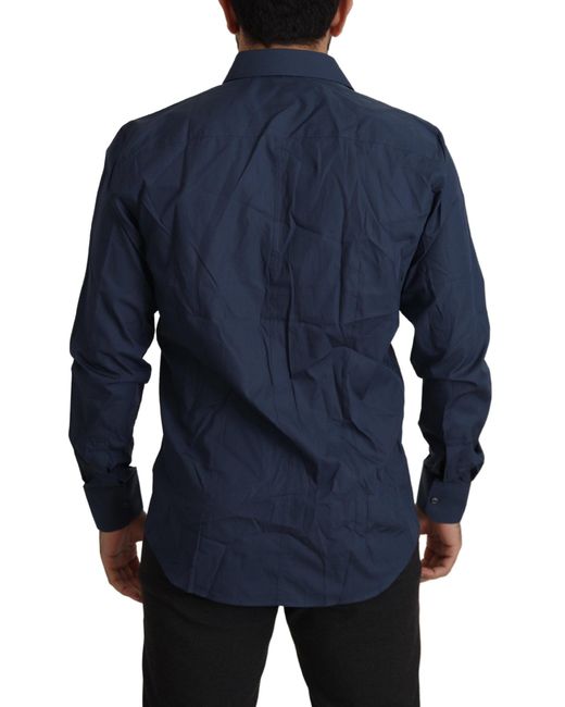 Dolce & Gabbana Blue Cotton Martini Slim Fit Dress Shirt for men