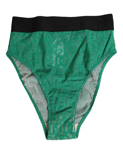 Dolce & Gabbana Green Dg Logo Lace High Brief Panty Underwear Cotton Clothing