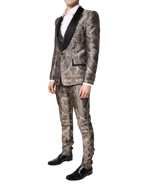 Dolce & Gabbana Black Multicolor Jacquard Single Breasted 3 Piece Suit for men