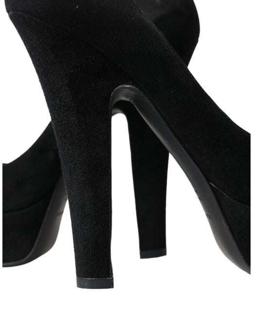 Dolce & Gabbana Black Suede Leather Platform Heel Pumps Shoes