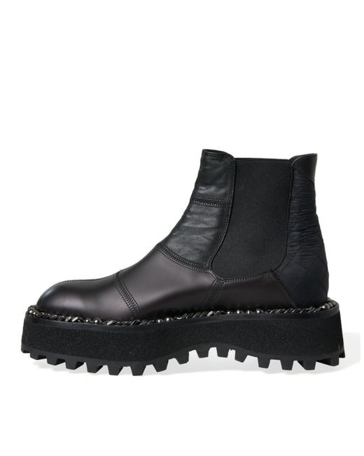 Dolce & Gabbana Black Leather Slip On Stretch Chelsea Boots Shoes for men