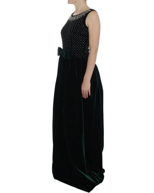 Dolce & Gabbana Black Velvet Crystal Long Maxi Dress