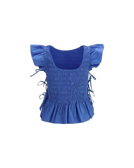 Ganni Blue Cotton Blouse