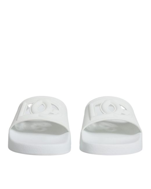 Dolce & Gabbana White Rubber Slides Sandals Beachwear Shoes