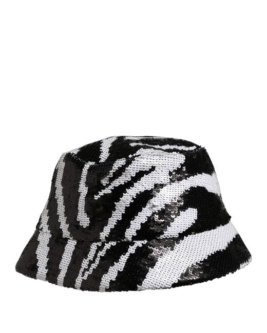Dolce & Gabbana Men Black White Zebra Sequin Bucket Cap Hat for men