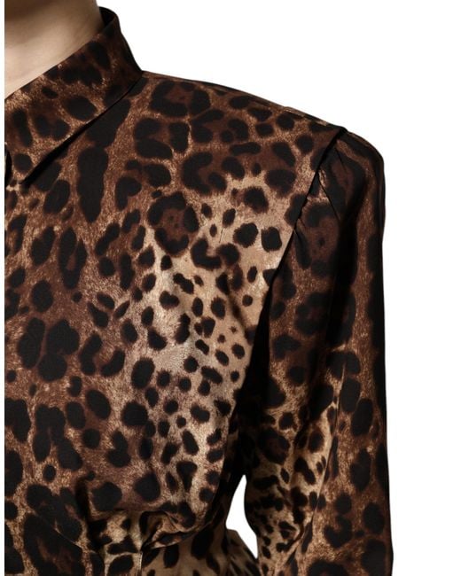 Dolce & Gabbana Black Brown Leopard Silk Button Down Coat Jacket for men