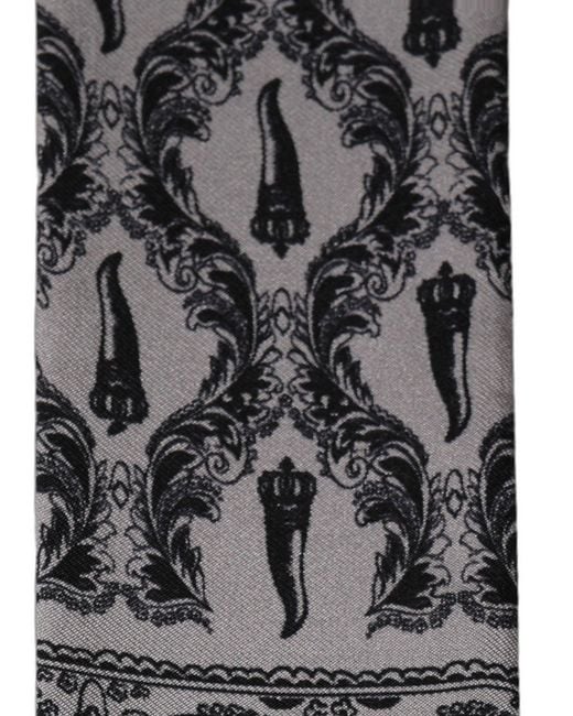 Dolce & Gabbana Black Baroque Silk Fringed Skinny Foulard Scarf for men