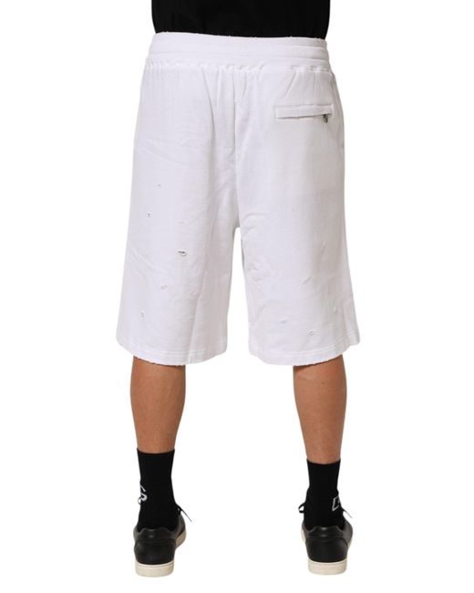 Dolce & Gabbana White Distressed Drawstring Shorts for men
