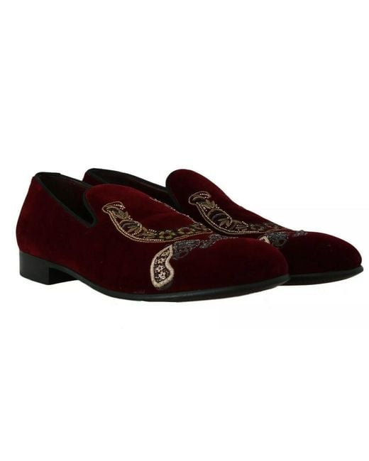 Dolce & Gabbana Red Velvet Loafers Gun Horseshoe Shoes for men