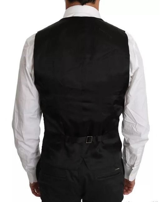 Dolce & Gabbana Black Wool Logo Waistcoat Vest for men