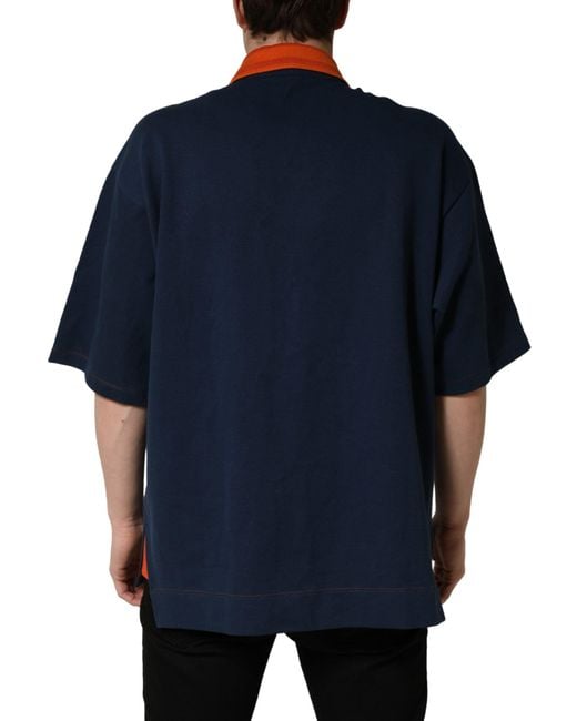 Dolce & Gabbana Navy Blue Cotton Logo Short Sleeves Men Polo T for men