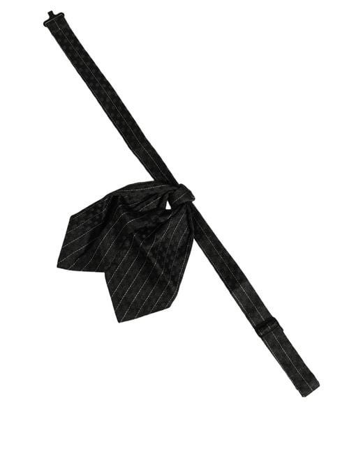 Dolce & Gabbana Men Black Pinstripe Silk Adjustable Neck Papillon Bow Tie for men
