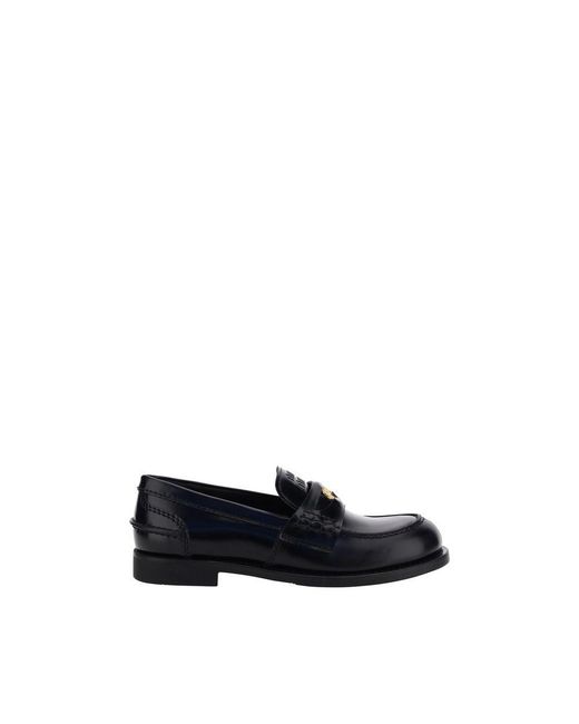 Miu Miu Blue Black Calf Leather Bos Taurus Slip