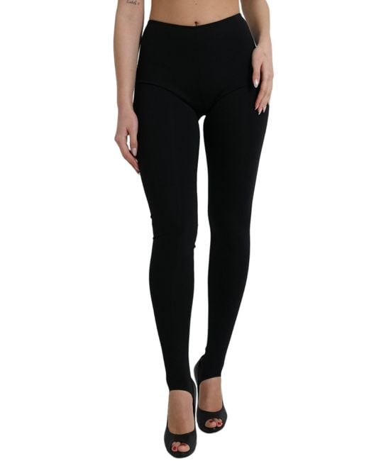 Dolce & Gabbana Black Nylon Stretch Slim Leggings Pants