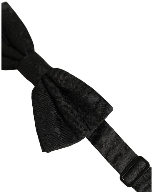 Dolce & Gabbana Men Black Paisley Silk Adjustable Neck Papillon Bow Tie for men