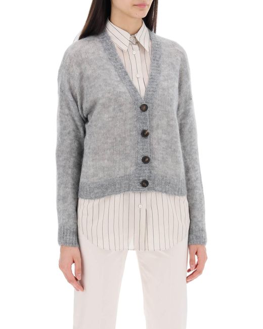 Brunello Cucinelli Gray Short Wool And Mohair Cardigan