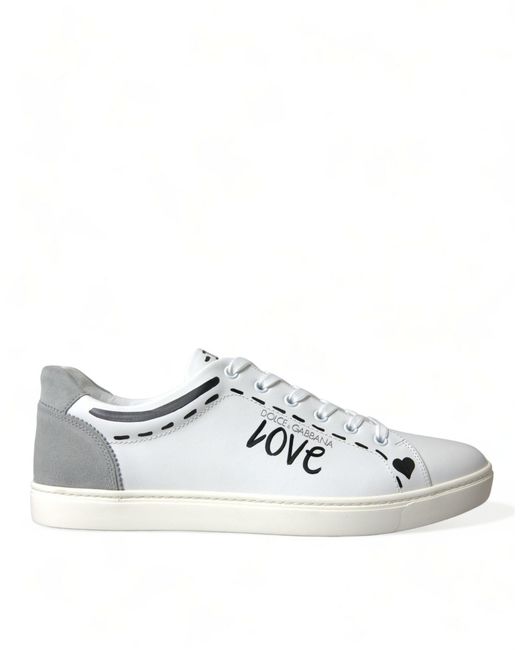 Dolce & Gabbana White Gray Leather Love Milano Sneakers Shoes for men