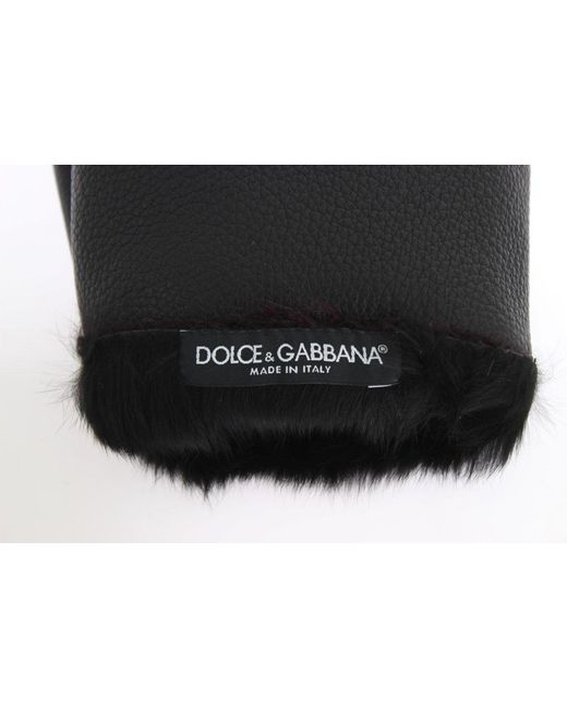 Dolce & Gabbana Black Leather Shearling Gloves for men
