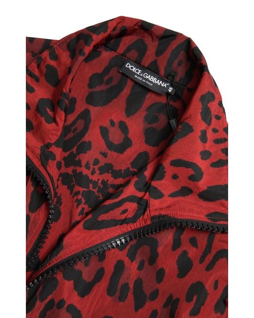 Dolce & Gabbana Red Leopard Nylon Full Zip Sweater for men