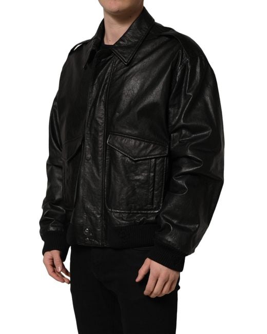 Dolce & Gabbana Black Leather Full Zip Men Biker Jacket for men
