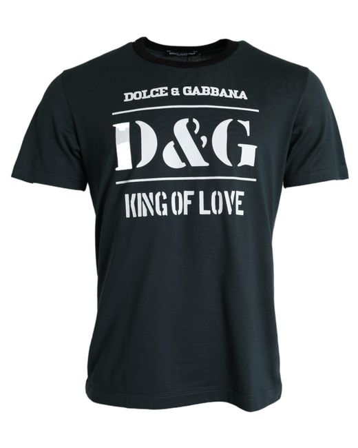 Dolce & Gabbana Black Graphic Print Cotton Crew Neck T-Shirt for men