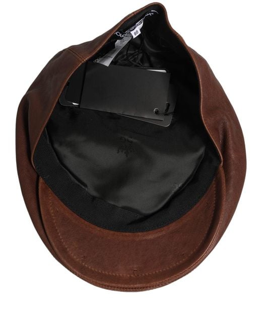 Dolce & Gabbana Men Brown Lamb Leather Newsboy Cloth Capello Hat for men