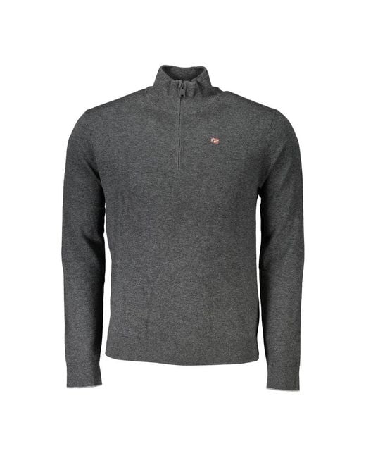Napapijri Gray Chic Half-Zip Embroide Sweater for men