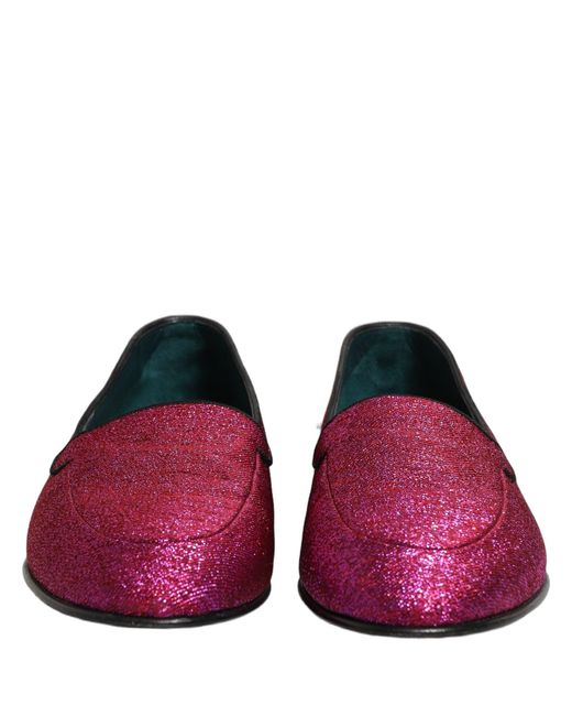 Dolce & Gabbana Purple Pink Glitter Lurex Logo Dress Loafers Shoes for men
