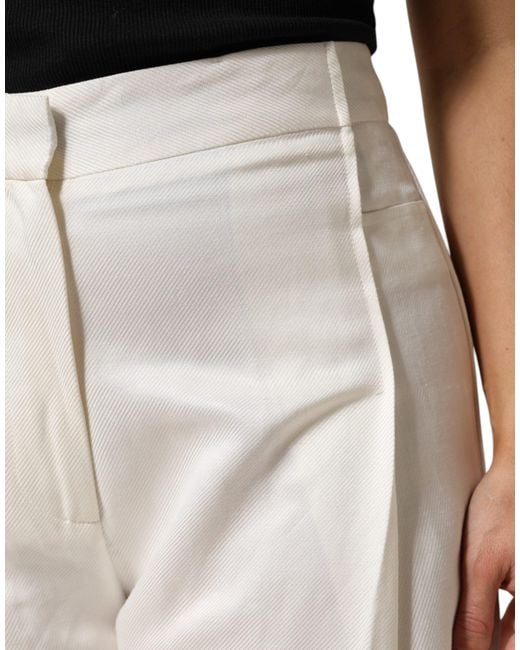 Brian Dales White Viscose Linen Wide Leg Palazzo S Pants