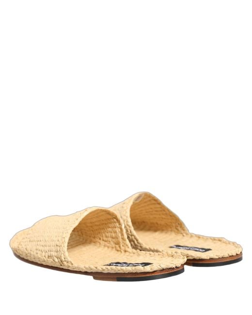 Dolce & Gabbana Natural Beige Straw Raffia Slides Sandals Flats Shoes for men