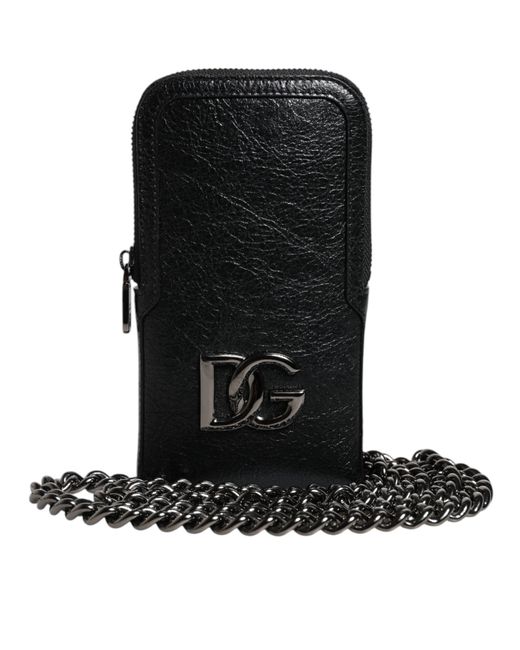 Dolce & Gabbana Black Leather Purse Crossbody Chain Sling Phone Bag for men