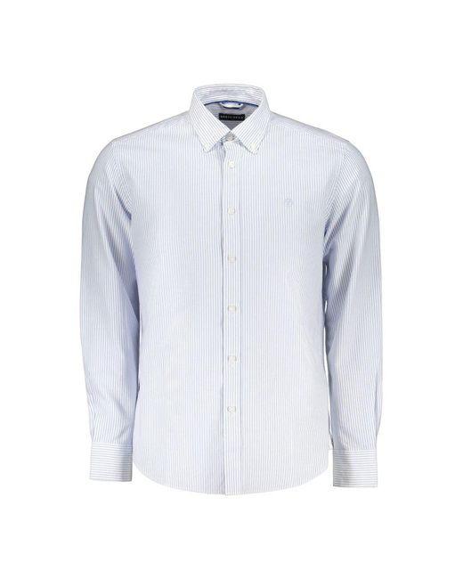 North Sails Blue Azzurro Cotton Men Shirt With Long Sleeves And Button for men